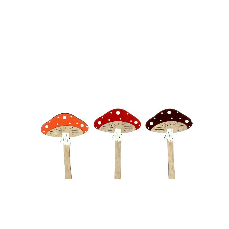 Sachet de 12 pics en bois H. 15cm - Champignon - grossiste fleuriste