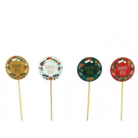 Sachet de 12 pics en bois H. 26cm "fêtes de fin d'année" - grossiste fleuriste