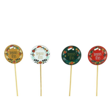 Sachet de 12 pics en bois H. 26cm "fêtes de fin d'année" - grossiste fleuriste