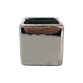 Cache-pot carré argent brillant - Grossiste décoration