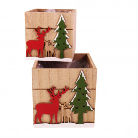 Cache-pot en bois déco Noël - Forêt de Noël