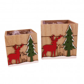 Cache-pot en bois déco Noël - Forêt de Noël