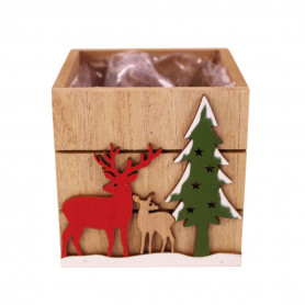 Cache-pot en bois déco Noël - Forêt de Noël