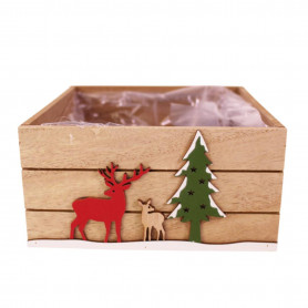 jardinière carrée en bois déco Noël - Forêt de Noël