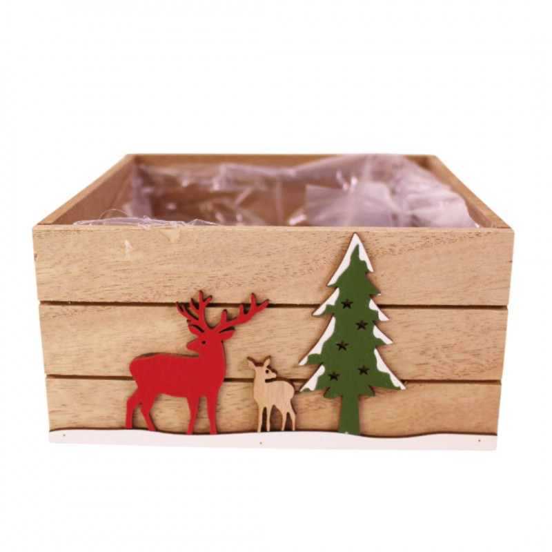 jardinière carrée en bois déco Noël - Forêt de Noël jardinière carrée en bois déco Noël - Forêt de Noël