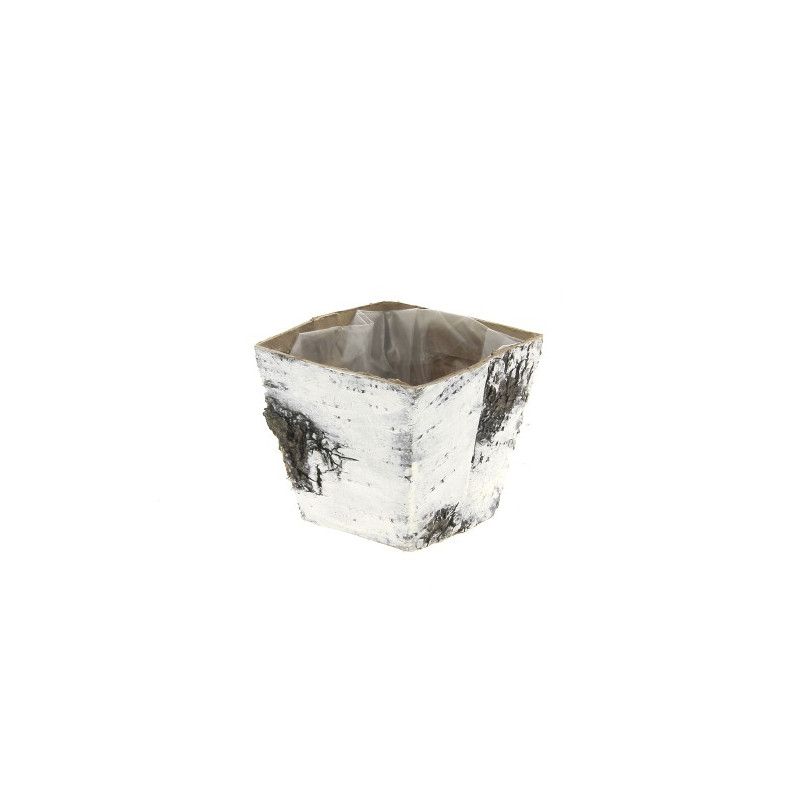 Cache-pot carré en bois écorce de bouleau - Grossiste fleuriste Cache-pot carré en bois écorce de bouleau - Grossiste fleuriste