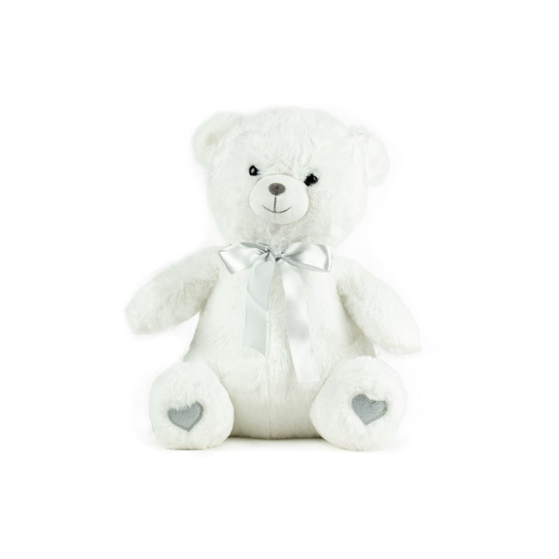 Peluche ours blanc noeud gris - Grossiste en peluches Peluche ours blanc noeud gris - Grossiste en peluches