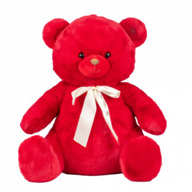 Peluche ours rouge noeud écru - Grossiste en peluches