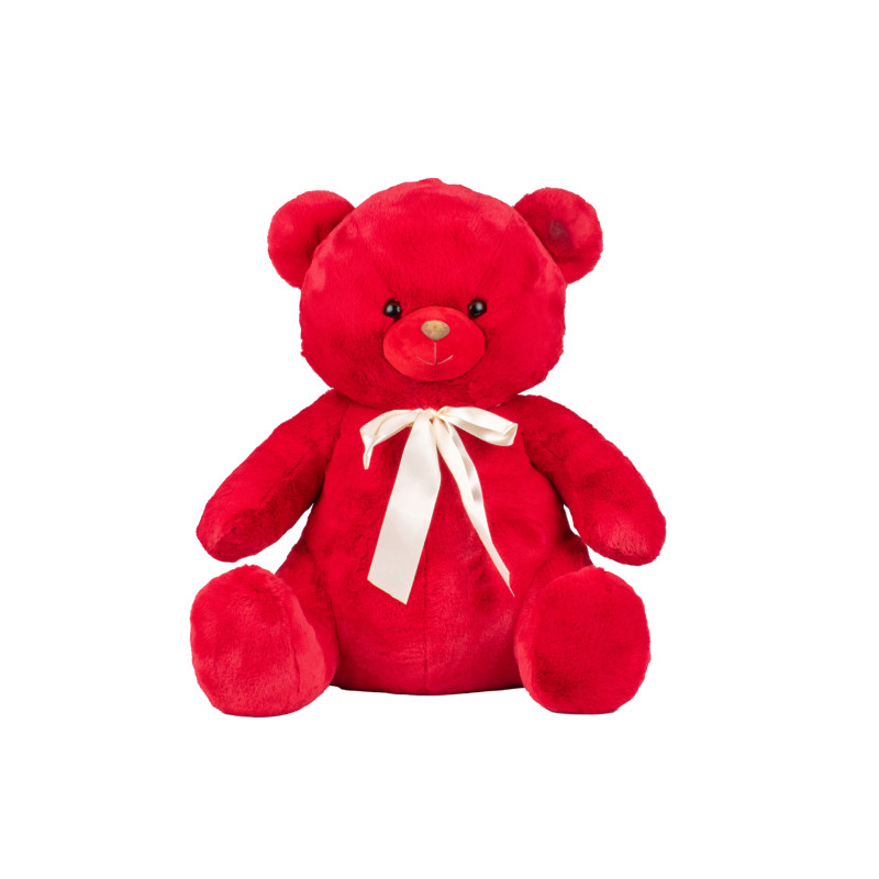 Peluche ours rouge noeud écru - Grossiste en peluches Peluche ours rouge noeud écru - Grossiste en peluches