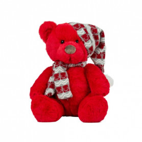 Peluche ours rouge avec bonnet et écharpe - Grossiste en peluches