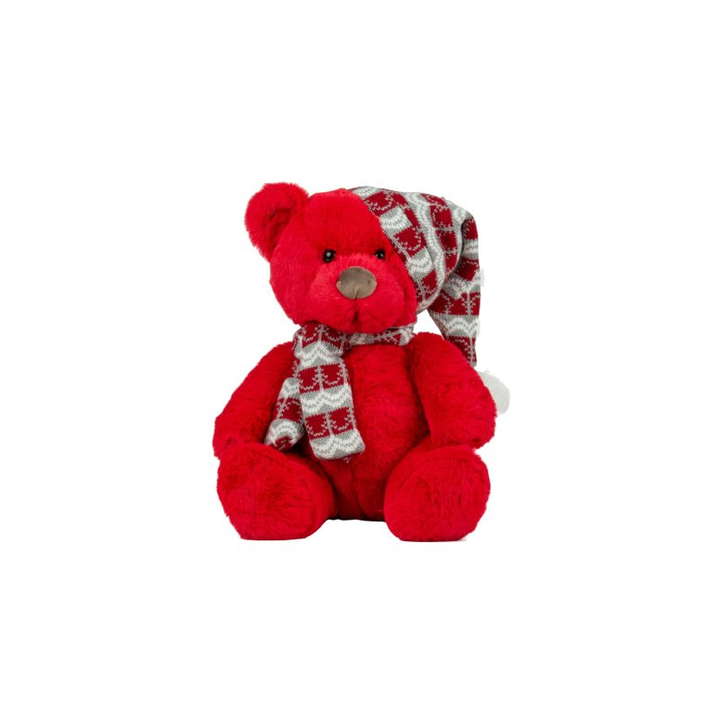 Peluche ours rouge avec bonnet et écharpe - Grossiste en peluches Peluche ours rouge avec bonnet et écharpe - Grossiste en peluches
