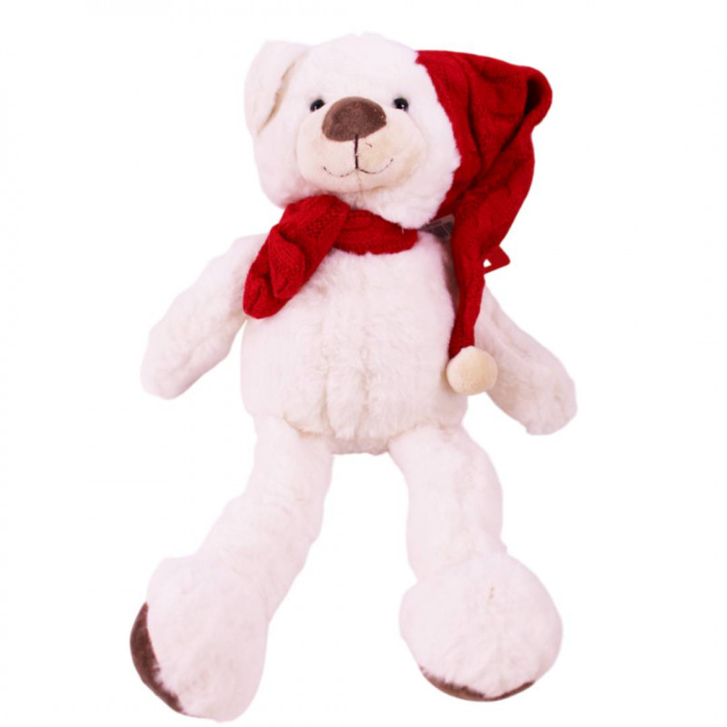 Peluche ours avec écharpe et bonnet rouge - Grossiste en peluches Peluche ours avec écharpe et bonnet rouge - Grossiste en peluches