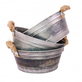 Coupe ronde zinc avec poignée corde Milton - décoration fleuriste