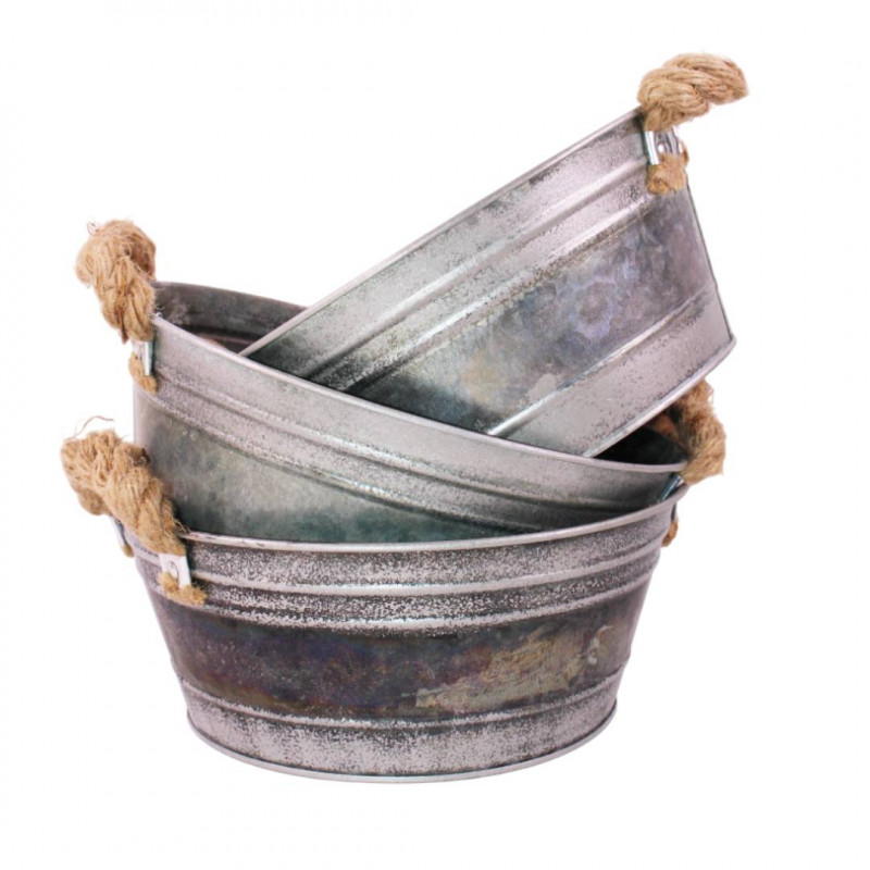 Coupe ronde zinc avec poignée corde Milton - décoration fleuriste
