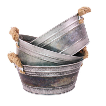 Coupe ronde zinc avec poignée corde Milton - décoration fleuriste