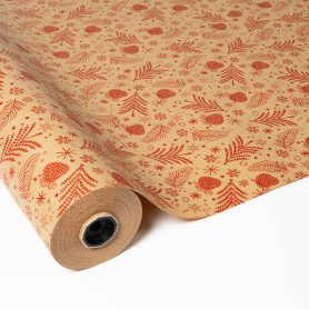 Rouleau de kraft recyclé modèle Pomme de pin - Grossiste emballage