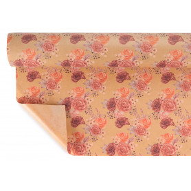 Rouleau de kraft recyclé modèle brun fleuri - Grossiste emballage