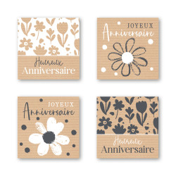 Rouleau de 500 étiquettes adhésives carrées "heureux anniversaire" - Birthday - grossiste emballage