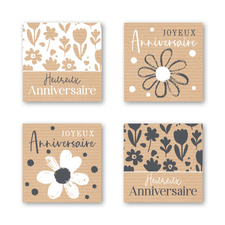 Rouleau de 500 étiquettes adhésives carrées "heureux anniversaire" - Birthday - grossiste emballage