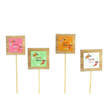 Sachet de 12 pics en bois - mamie chérie - grossiste décoration