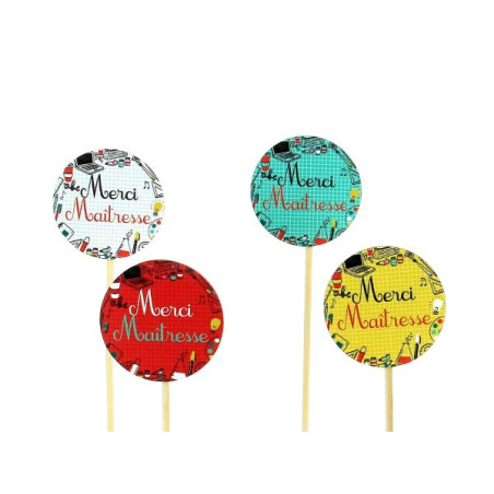 Sachet de 12 pics "merci maitresse" - Au tableau! - grossiste décoration