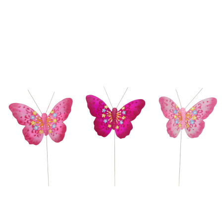 Papillons plume sur pic - Fournisseur accessoires décos