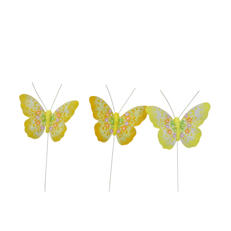 Papillons plume sur pic - Fournisseur accessoires décos