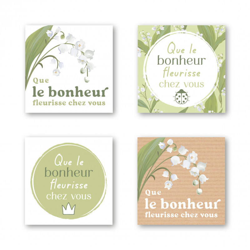 Rouleau de 500 étiquettes adhésives "Porte bonheur" - Verdinette - grossiste emballage