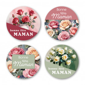 Rouleau de 500 étiquettes adhésives "Bonne fête maman" - Mélodie - grossiste emballage