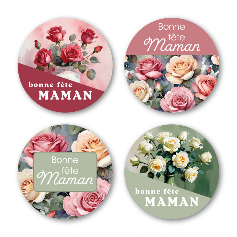 Rouleau de 500 étiquettes adhésives "Bonne fête maman" - Mélodie - grossiste emballage