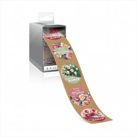 Rouleau de 500 étiquettes adhésives "Bonne fête maman" - Mélodie - grossiste emballage