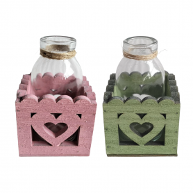 Soliflore en verre et support bois - Harmélia - Grossiste déco fleuriste