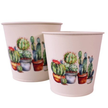 Cache-pot en zinc décoré - Cactus - grossiste fleuriste et jardinerie