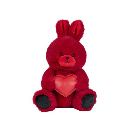 Peluche lapin simili cuir rouge 25cm - Bisoun - Fournisseur déco saint valentin