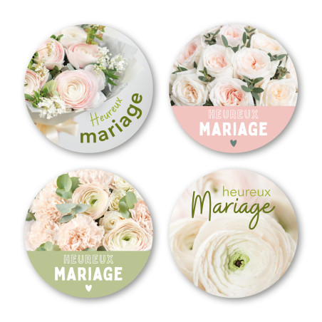 Rouleau de 500 étiquettes adhésives "heureux mariage" - Union - Fournisseur autocollants