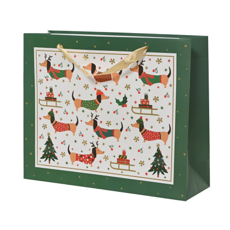 Sac cadeau vert 2 tailles - Teckel - Fournisseur fournitures grossiste