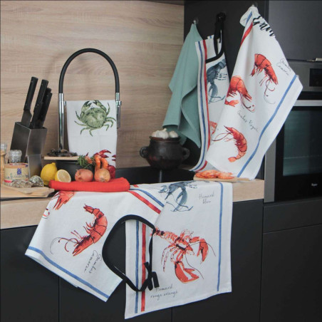 Ensemble de 3 torchons décorés - Crustacés