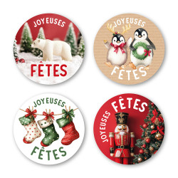 Etiquettes adhésives "joyeuses fêtes" - Floconia