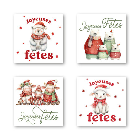 Etiquettes adhésives "joyeuses fêtes" - Noélia