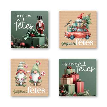 Etiquettes adhésives "joyeuses fêtes" - Sapinia