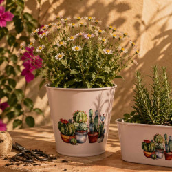 Cache-pot en zinc décoré 2 tailles - Cactus