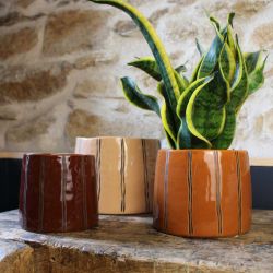 Cache-pot en céramique 3 tailles - Fines rayures