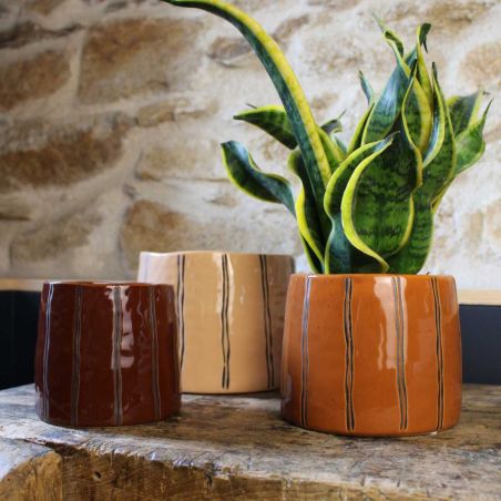 Cache-pot en céramique 3 tailles - Fines rayures