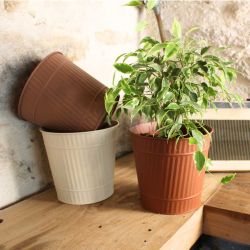 Cache-pot en zinc 3 tailles - Lignes relief