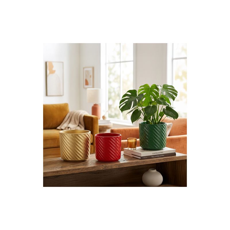 Cache-pot en céramique rouge 2 tailles - Spirelli