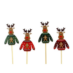 Sachet de 10 pics de noël - Rennes en pull - Fournisseur d'accessoires de compositions