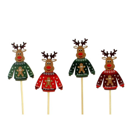 Sachet de 10 pics de noël - Rennes en pull - Fournisseur d'accessoires de compositions
