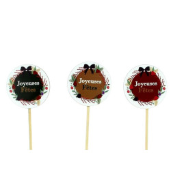 Sachet de 10 pics ronds de noël - Joyeuses fêtes - Fournisseur d'accessoires de compositions