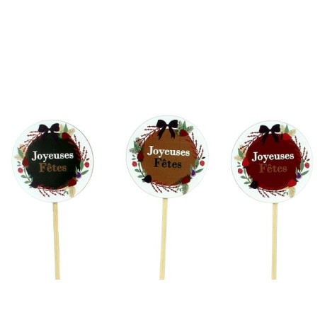 Sachet de 10 pics ronds de noël - Joyeuses fêtes - Fournisseur d'accessoires de compositions