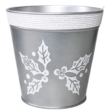 Cache-pot en zinc - Houx argenté - Grossiste fleuriste et jardinerie